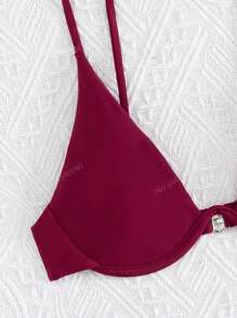 2pcs Women Summer Solid Color Steel Bra Sexy Bikini Set