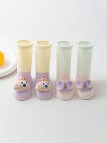 2 双新生儿袜子，轻便夏季，可爱卡通设计，防滑，宽松袖口，适合 0-12 个月婴儿 - 彩色 - 查看 5