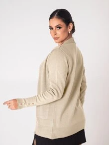 Women's Winter Knitted Cardigan Coat With Pocket - Màu be - Xem 5