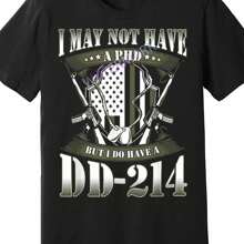 DD214 Proud Military Veteran No PhD USA Vet All Branches 510960 Funny Men's Short Sleeve Graphic T-Shirt - màu đen - Xem 1