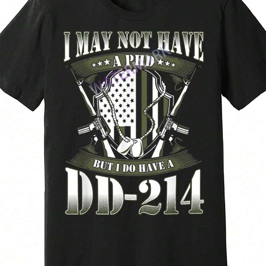DD214 Proud Military Veteran No PhD USA Vet All Branches 510960 Funny Men's Short Sleeve Graphic T-Shirt - màu đen - Xem 1