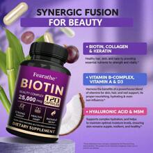 120 Capsules Of Biotin With Vitamin B6, Pantothenic Acid- Supports Hair, Nails And Skin, Healthy Immune System - 1 瓶 - 查看 4