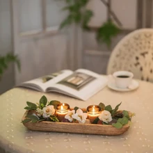 1 khay đựng bát trang trí 16" dùng làm vật trang trí bàn: Bát đựng bột bằng gỗ dùng để trang trí phòng khách, chân nến mộc mạc cho phòng ăn, quầy bếp, khay dài hẹp kiểu trang trại dùng để trang trí tiệc cưới, tiệc Giáng sinh, ngày lễ tình nhân - Nhiều màu - Xem 4