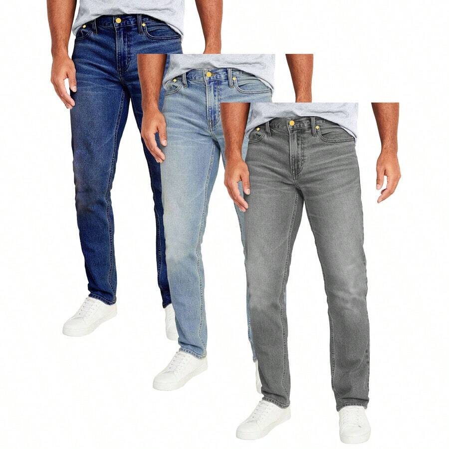 3-Pack Men's Flex Stretch Slim Straight Jeans - Dark Blue - Light Blue - Grey - View 1