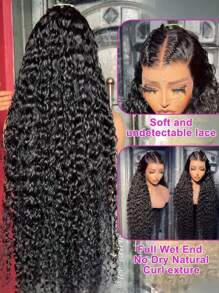 250% Density 13x4 Jerry Curly Lace Front Wigs Human Hair Pre Plucked Kinky Curly 13x4 HD Lace Frontal HD Lace Wigs Human Hair Pre Plucked With Baby Hair Brazilian Virgin Hair Natural Hairline - Black - View 4