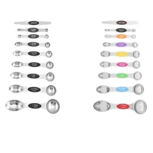 不锈钢磁性量匙套装，带磁铁，重型金属厨房小工具，适用于烘焙和烹饪，适合大多数厨房调味罐，9 件套，带调平器，黑色 - 彩色 - 查看 1