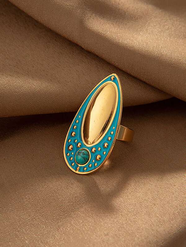1 Stück Mode Exotik Edelstahl Türkis Intarsie goldener Kugel dekorativer Ring, geeignet für Frauen für den täglichen Gebrauch, thematische Veranstaltungen, Neujahr, Valentinstag, Thanksgiving, Feste, Reisen, Treffen, Partys als Geschenk