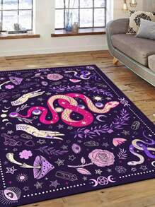 1pc Mysterious Animal Moon & Floral Carpet, Polyester Fiber Rug, Durable & Wear-Resistant, Rectangular Carpet, Multiple Sizes Available, Doormat, Kitchen Mat, Leisure Mat, Easy To Clean, Suitable For Kitchen, Entryway, Laundry Room, Etc. Warm Tip: Slight Color Difference Between Picture And Product May Occur Due To Lighting, Display, And Batch Factors.