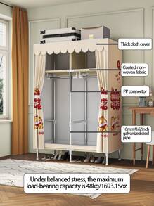 1pc Cute Cartoon Pattern Portable Wardrobe, Modern Style Fabric Cover, Steel Pipe Frame And Plastic Connectors, Sturdy And Durable, With 2 Hanging Sections And 2 Storage Shelves, Reasonable Storage Space, Suitable For Home, Single Apartment, Dormitory, Bedroom Closet Storage Furniture, 86x45x170cm - Multicolor - View 8
