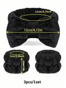 16件装粉色/黑色波浪形优雅纯色加厚发箍腕带毛绒发圈花朵发夹粉色配饰返校发型 - 黑色 - 查看 5