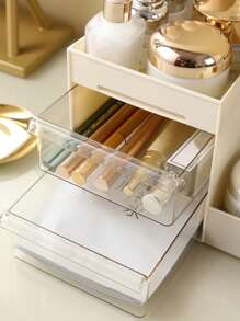1 件双层多隔层化妆品收纳盒，带抽屉 - 适用于口红、刷子、乳液、眼影、指甲油和珠宝的梳妆台