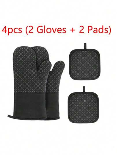 2pcs 2 Packs Thickened Silicone Oven Mitts & Pot Holders, Heat ResistantKitchen Gloves For Baking, Cooking,Non-Slip Insulation Pads