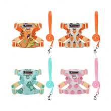 Nuevo conjunto de arnés y correa con estampado lindo de cachorro, para perros pequeños como el caniche y el bichón frisé, para caminar al aire libre