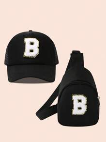 2 件儿童字母卡车设计棒球帽 + 女童迷你背包套装，轻便便携式零钱包，适合户外防晒