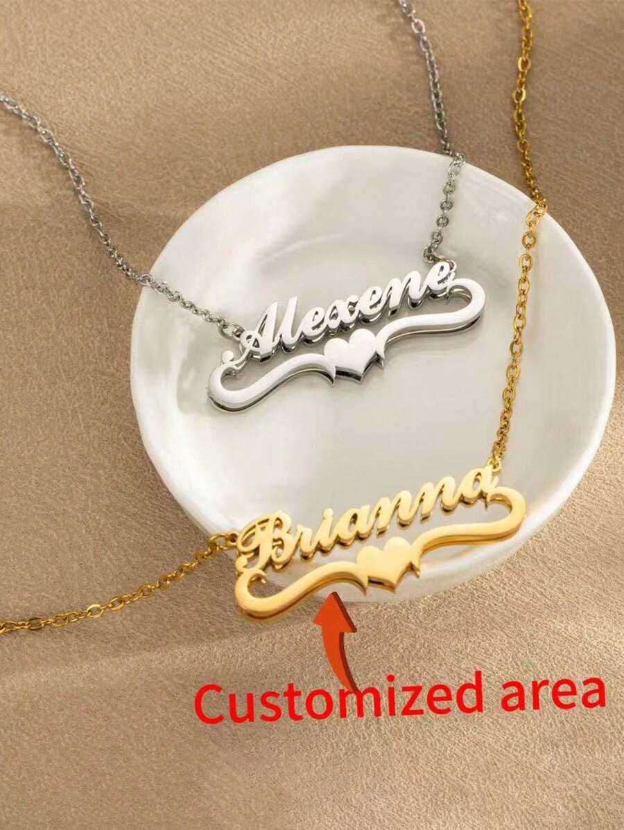 Customizable Heart-Shaped Lace English Name Necklace, Mother's Day, Valentine's Day, Birthday, Anniversary Gift - Gold - View 1