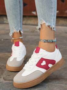 Women's Heart Pattern Decorated Sports Casual Shoes, Lightweight Comfortable Soft Sole Sneakers, Low-Top Breathable Outdoor Exercise Fitness Shoes