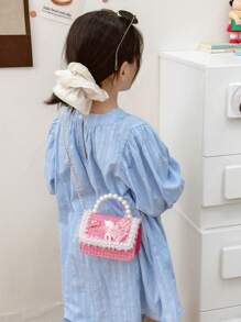 1 件公主风格链条包婴儿珍珠配饰手提包儿童可爱独角兽女孩单肩包，可爱零钱包，肩带休闲舒适，顺滑长款，百搭不挑剔，送给女孩的完美礼物，适合日常玩耍和旅行 - 珍珠手提包 - 查看 3