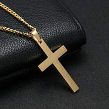 1 pieza Collar con colgante de cruz de acero inoxidable de moda para hombre - Ideal para uso diario, ¡regalo perfecto para el novio! Regalo para el Día del Padre