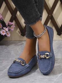 Nuevos mocasines elegantes de mujer con cadena dorada para primavera 2025, ligeros y cómodos, zapatos planos de goma versátiles - Azul Marino - Ver 6