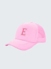 1pc Kid's 26 Alphabet Baseball Cap, Fashion Versatile Casual Sun Hat,Pink Mesh Breathable Trucker Cap, Suitable For Girls Back To School Daily Outfit, Gift