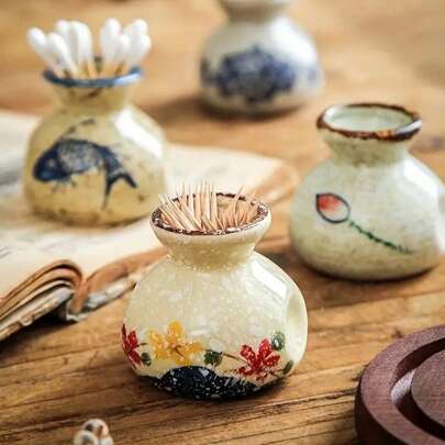 1pc Retro Ceramic Toothpick Holder - Creative Kitchen & Dining Room Decor, Suitable For Home And Restaurant Use