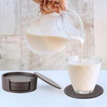 Set mit 6 runden Kaffeeuntersetzern aus Leder, runde 4-Zoll-Untersetzer für Tassen für den Einsatz zu Hause und in der Küche