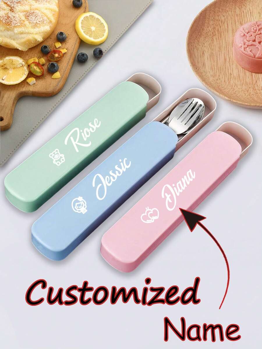 Customized Cutlery Set, Includes Stainless Steel Fork, Chopsticks, Spoon, Portable Reusable Utensil Set, Suitable For Camping, Picnic, Hiking And Office - Multicolor - View 1