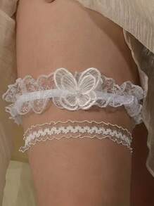 Seksowne dodatki do bielizny Eleganckie białe koronkowe paski na uda dla panny młodej, koronkowa kokarda, Eleganckie ślubne paski na uda dla panny młodej, Eleganckie akcesoria do podwiązek dla druhny