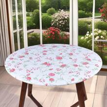 1pc Round PVC Tablecloth With Flannel Backing, Elastic Edge Design, Waterproof Oil-Proof Wipe Clean Vinyl Table Cover For Round Table
