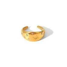 1pc Stainless Steel Fashionable Open Ring For Women, 18K Gold Plated Ring