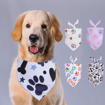 1pc Pet Everyday Scarf, Cute Bone & Paw Print Love Pattern Triangular Bandana, Dog Drool Bib Suitable For All Seasons
