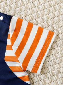 Infant Boy Giraffe Print & Striped Short Sleeve Romper Cute Comfortable Outfit