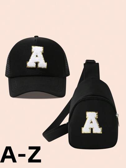 2pcs/Set Girls' Pink Baseball Cap With 26 Letter Truck Cap & Mini Backpack Set, Lightweight Portable Coin Purse, Suitable For Daily Outdoor Sun Protection