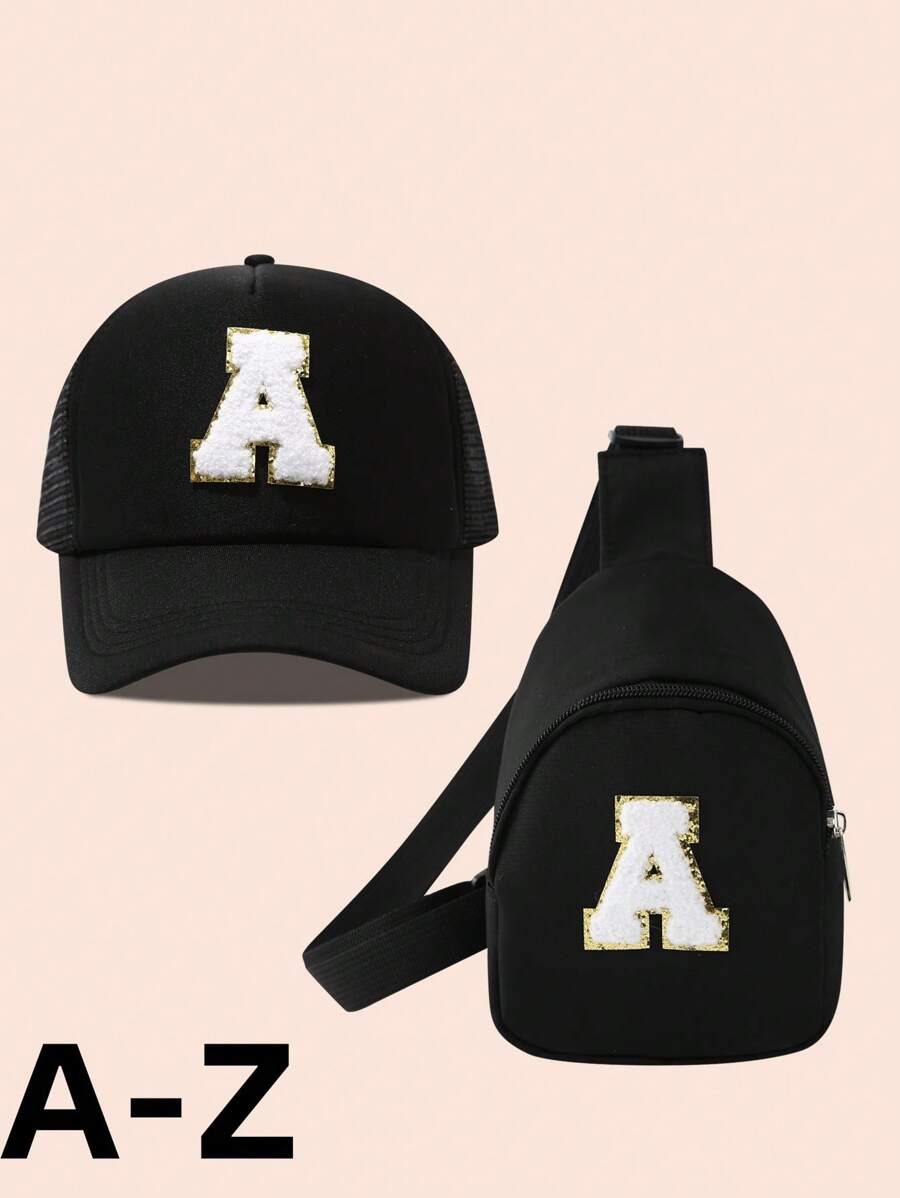 2pcs/Set Girls' Pink Baseball Cap With 26 Letter Truck Cap & Mini Backpack Set, Lightweight Portable Coin Purse, Suitable For Daily Outdoor Sun Protection