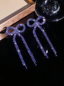 迷人薰衣草蝴蝶结 CZ 水晶流苏耳环耳钉婚礼派对毕业珠宝 1 对 - 彩色 - 查看 7
