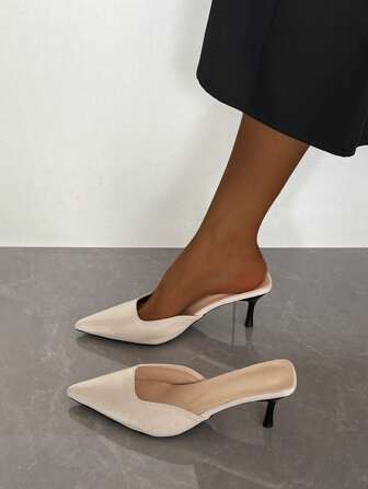 Höst/vinter 2025 Dam Nya Spetsiga Tåpumps i Tyg med Höga Klackar, Eleganta Beige Höga Klackar, Sexiga Chica Moderiktiga Mångsidiga Stilettoslip-On, Eleganta