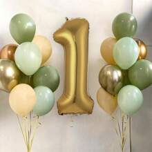 20pcs/Set 32 Inch Gold & Olive Green Theme Party Decorative Foil Balloons, Includes 1-6 Numeric Foil Balloon Set, For Birthday Outdoor Decorations