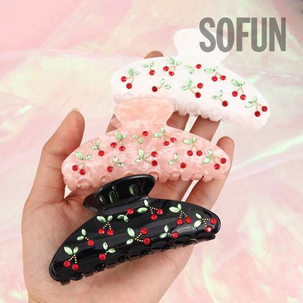 1pc Minimalist Cherry Accent Acrylic Hair Clip, Available In 3 Colors, For Girls,Hair Accessories,Hair Claw,Claw Clips,Hair Clutch,Hair Jaw Clip Fall Winter For Vacation Outfits Woman