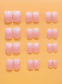 24 Pcs Ombre Press On Nails Short, Square Fake Nails With Nail Glue, Pink White Ombre Glue On Nails False Nails For Women