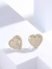 1 对欧美经典时尚奢华甜美心形耳环，优雅铜耳钉