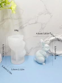 1 件全新 3D 立式兔子硅胶蜡烛模具，DIY 节日礼物，可爱兔子形状手工香薰石石膏装饰硅胶模具 - 白色 - 查看 2