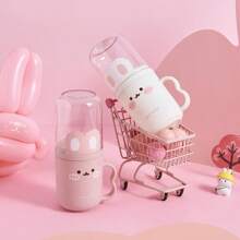 无味旅行牙刷盒和漱口杯套装 - 便携式，塑料牙膏杯，可爱兔子设计，浴室漱口杯，节省空间的随身卫生解决方案，适合商务旅行和度假 - 彩色 - 查看 5