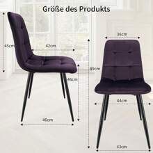 2025-NEW JIJIAN Set Of 4 Dining Chairs, Upholstered Chairs Made Of Velvet Fabric And Black Metal Legs, Kitchen Chairs 120 Kg Load Capacity, Deep Purple - 影像顏色 - 查看 2