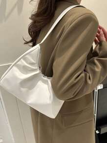 Elegant & Fashion Shoulder Bag, Crinkle Solid Color Handbag, Underarm Bag For Spring And Autumn - White - View 5