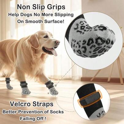 4pcs Anti-Slip Double-Sided Dog Socks, Prevent Licking & Biting On Hardwood Floors, Strong Traction, Paw Protection, Anti-Scratch Dog Socks