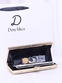 闪亮的盒形手拿包，迷人、时尚、优雅的盒形晚宴包，适合正式活动、派对和婚礼 - 銀色 - 查看 8