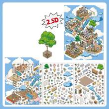 4pcs Infeel.Me PET 2.5D Mini House Scenery Stickers, 'Open Today' Series, Suitable For Gifts, Office, Home, Marking, Labels, Classrooms, Toys, Student Planner Decor, DIY Decorative Stickers