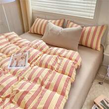 Conjunto de Roupa de Cama 4 Peças (Sem Enchimento), Estampa Floral Listrada Estilo Esportivo Poliéster Macio, Utilização em Todos os Ambientes do Quarto