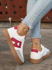 Women's Heart Pattern Decorated Sports Casual Shoes, Lightweight Comfortable Soft Sole Sneakers, Low-Top Breathable Outdoor Exercise Fitness Shoes