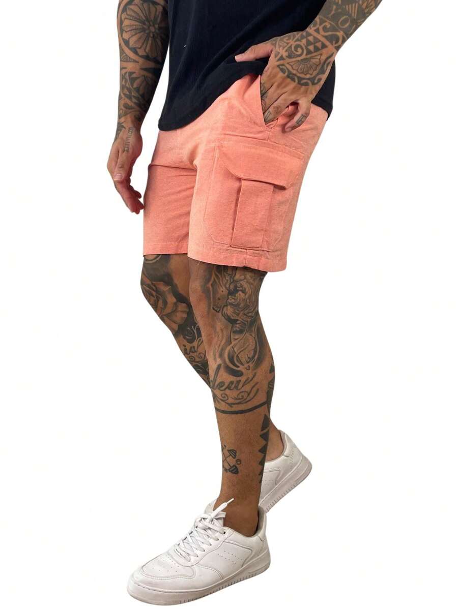 Men's Beach Shorts With Pockets And Cargo - 珊瑚粉 - 查看 1